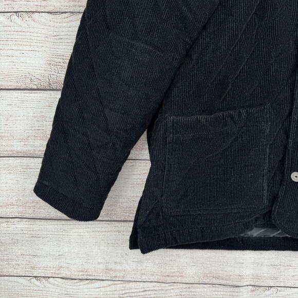 Cacharel Quilted Corduroy Jacket Mens Medium Black Lined Snap Down - Picture 5 of 10